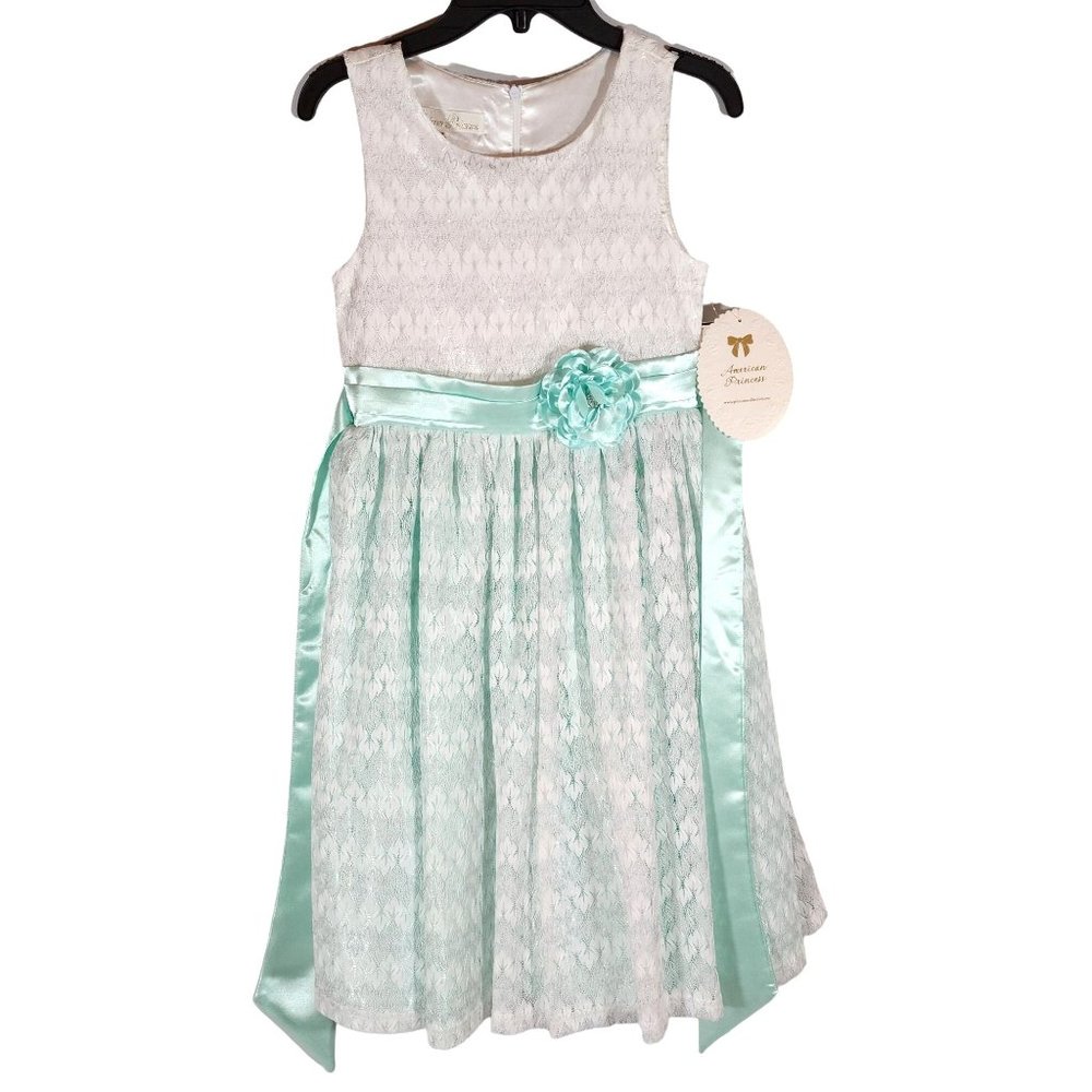 American‎ Princess Girls White Mint Green Sleeveless Dress NWT